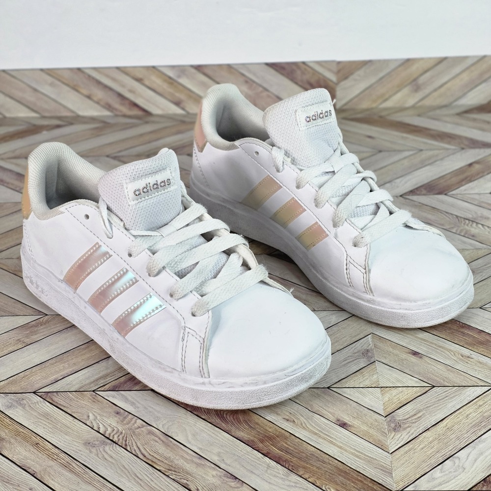 Adidas Shoes Kids Youth Size 3 White Grand Court 2.0 K Iridescent Tennis GY2326